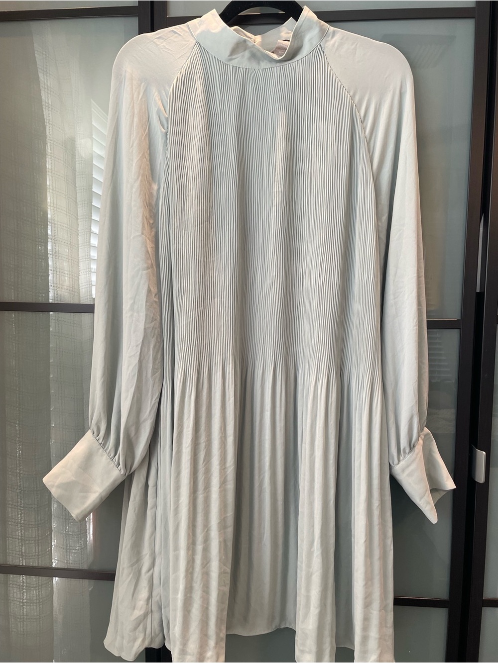 H&M Light Blue Pleated Long-Sleeve Women's Dress